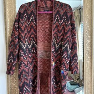 Lucky Brand Zigzag Patterned Cardigan in Red and Black